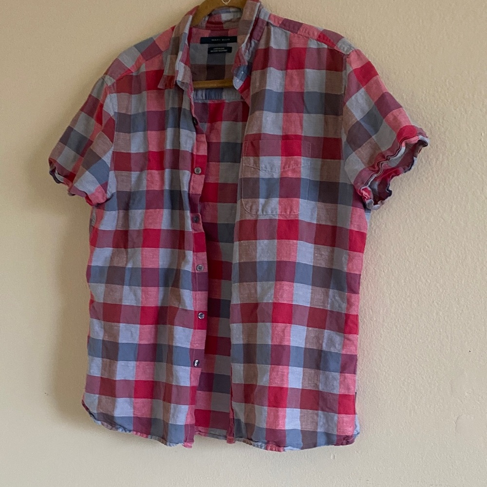 Old Navy Men's Casual Red and Blue Checkered Shirt